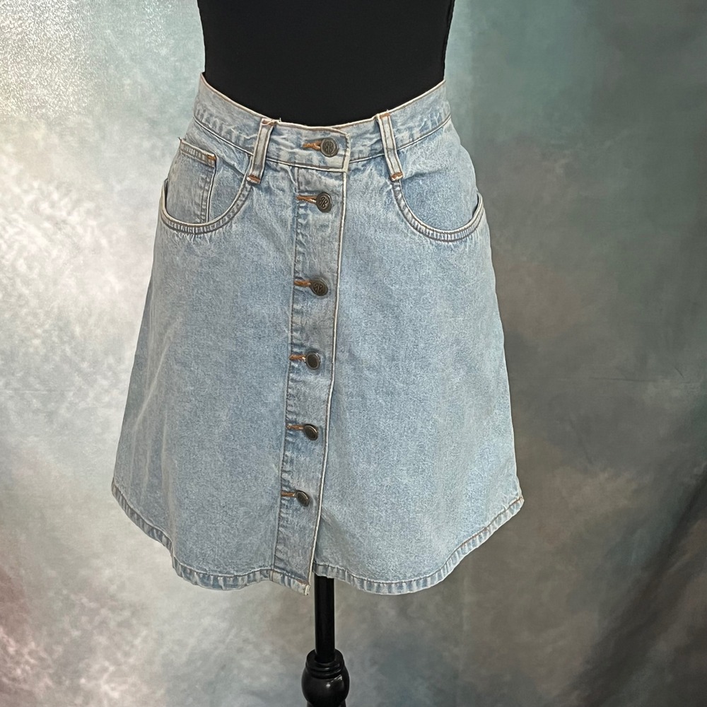 Bill Blass Vintage Light Wash Button Front Denim Skirt High Waisted Size 10‎